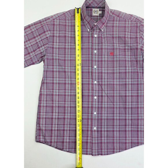 Cinch Medium Men Red White Blue Plaid Embroidered Pocket Logo Short Sleeve Shirt - Picture 10 of 11